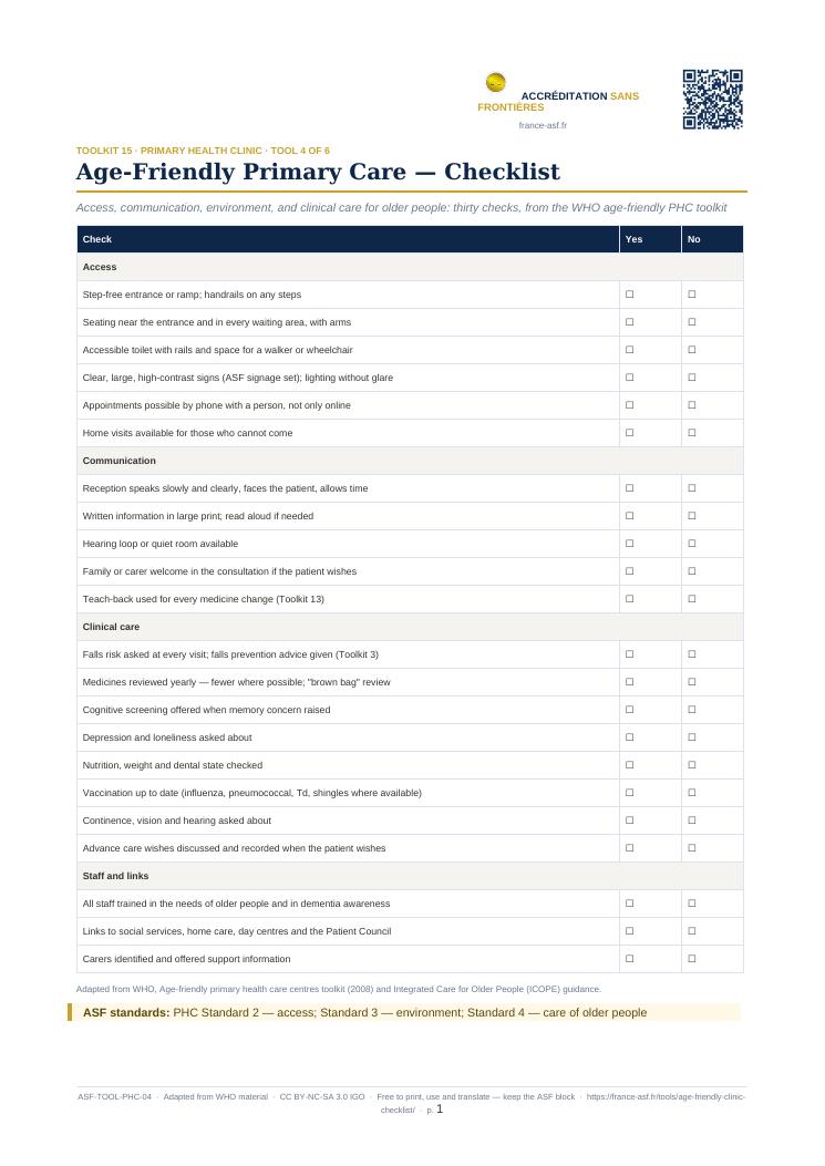 Age-Friendly Primary Care — Checklist