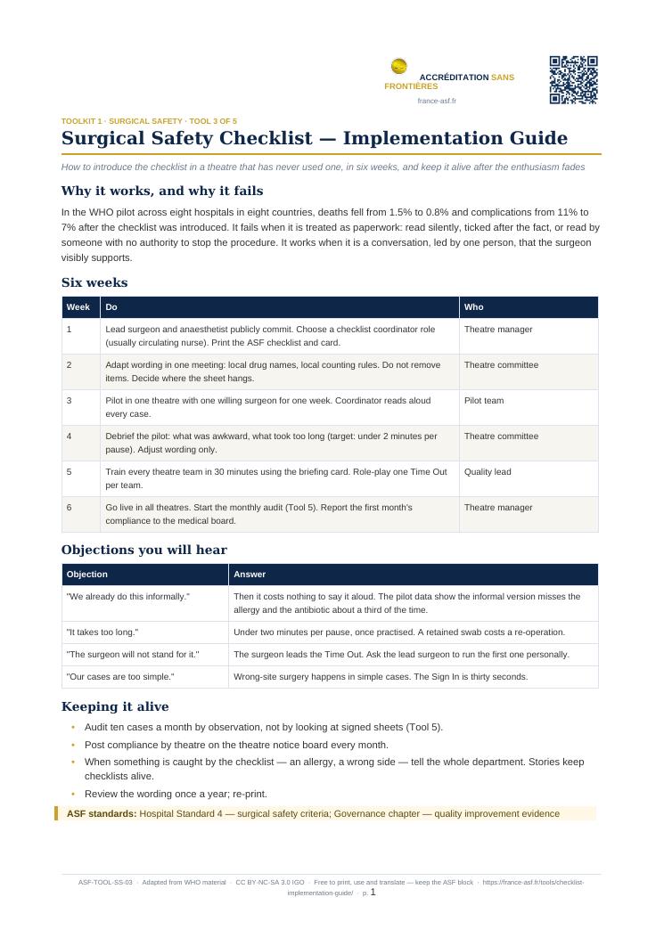 Surgical Safety Checklist — Implementation Guide