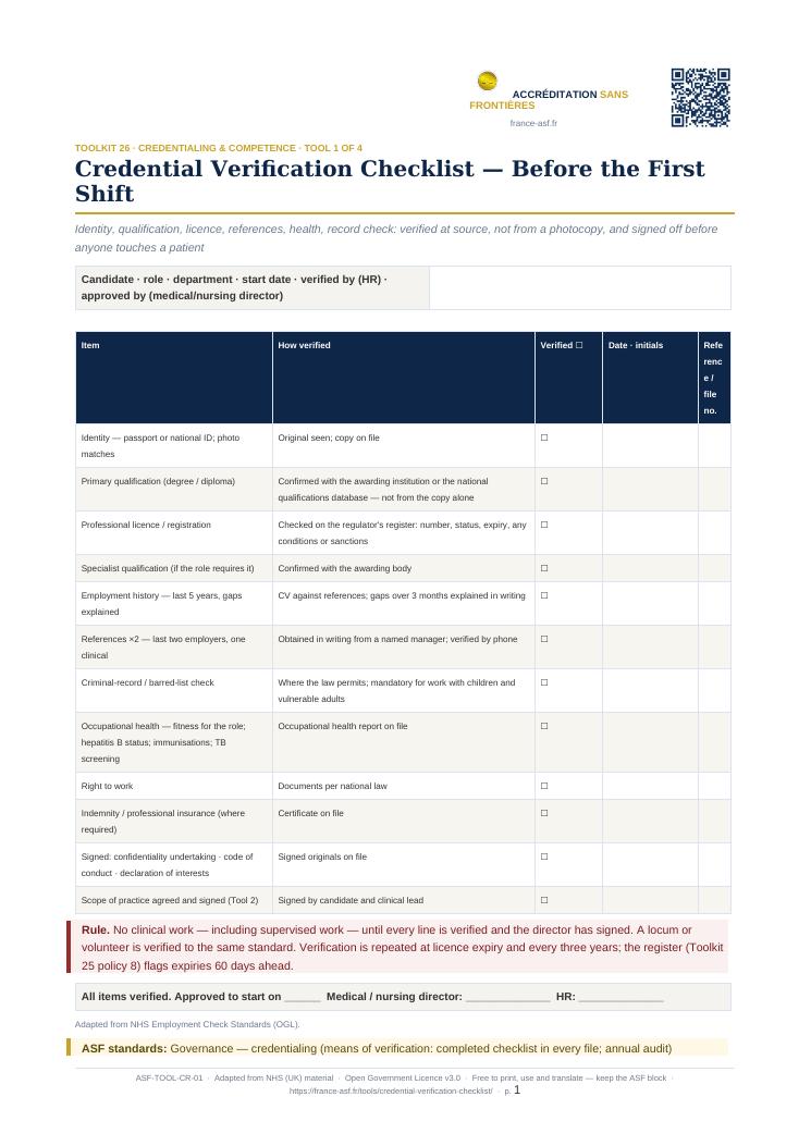 Credential Verification Checklist — Before the First Shift