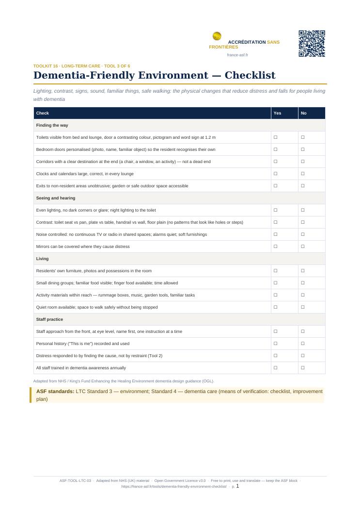 Dementia-Friendly Environment — Checklist