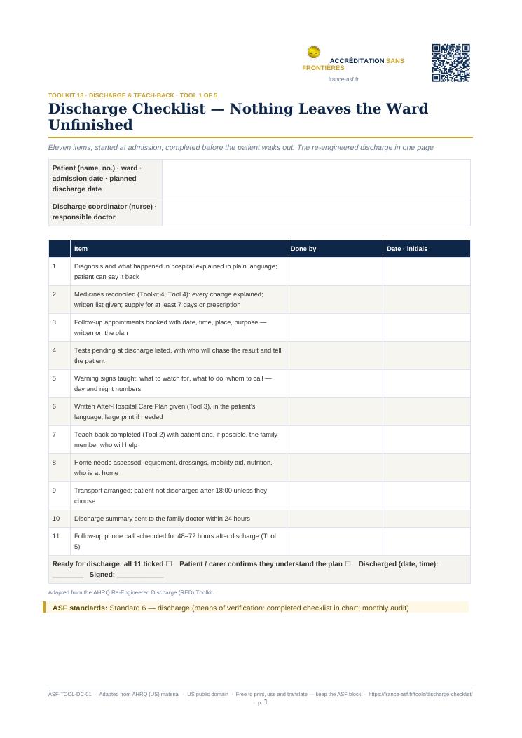 Discharge Checklist — Nothing Leaves the Ward Unfinished