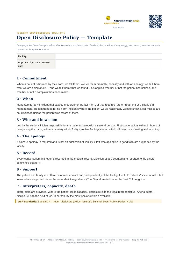 Open Disclosure Policy — Template
