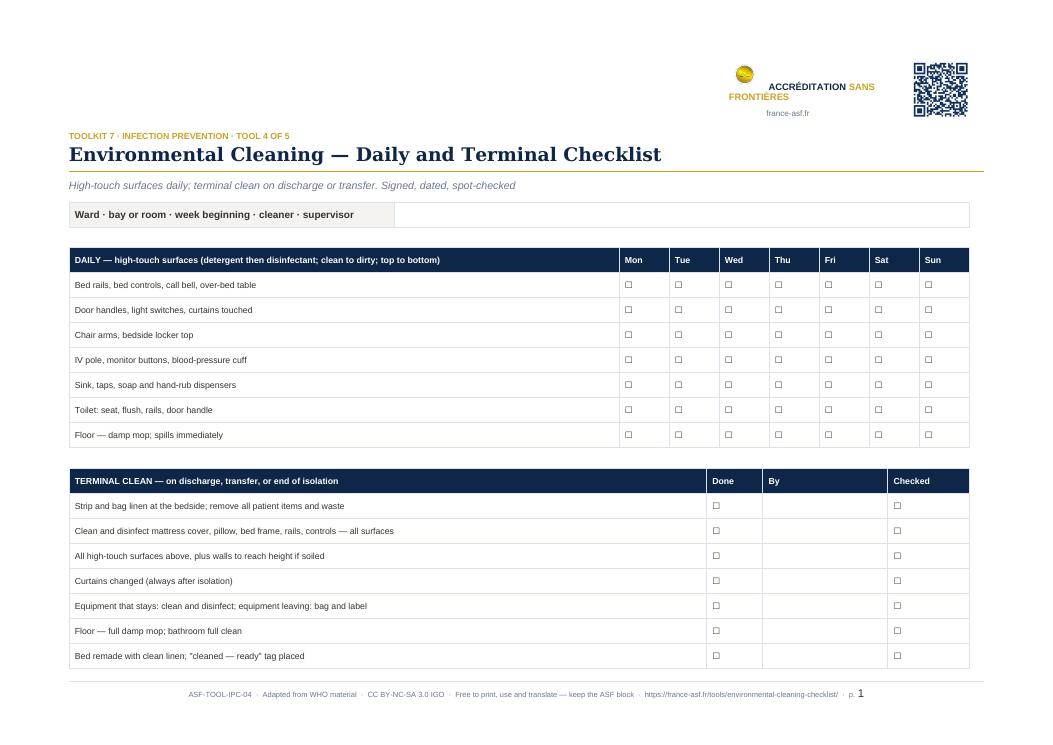 Environmental Cleaning — Daily and Terminal Checklist