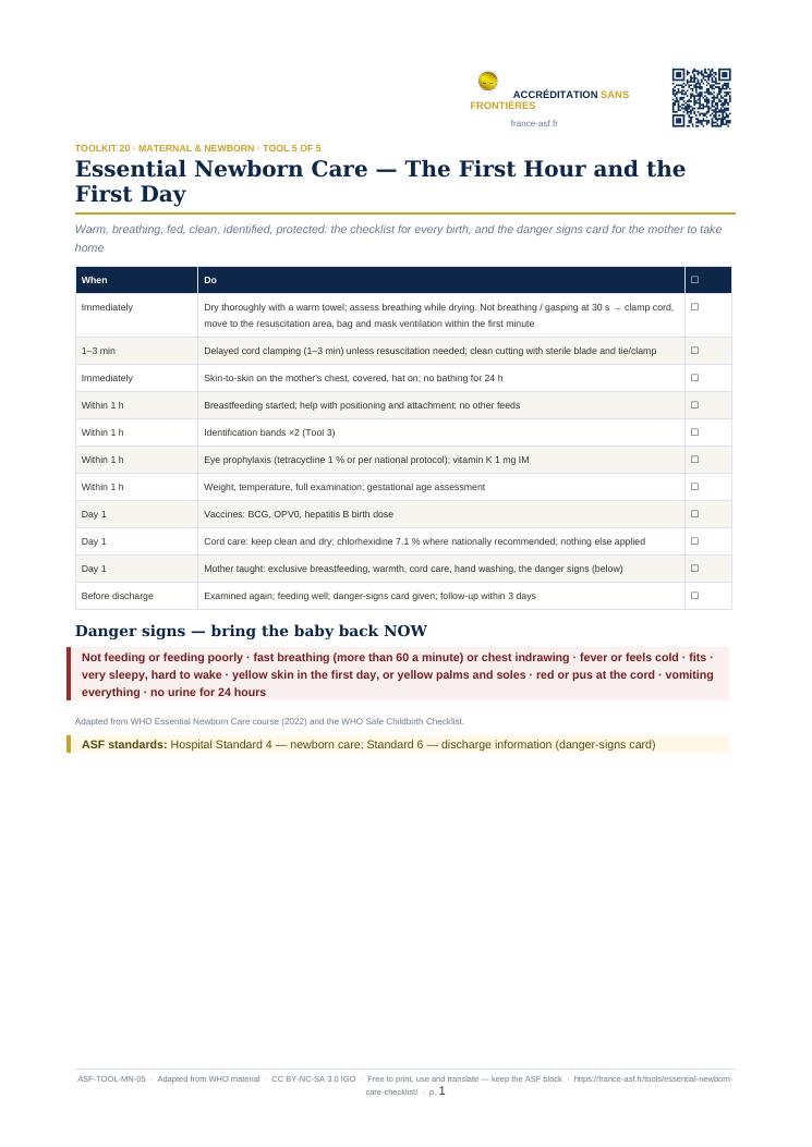 Essential Newborn Care — The First Hour and the First Day