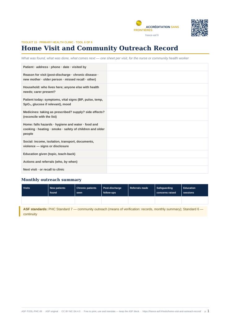 Home Visit and Community Outreach Record