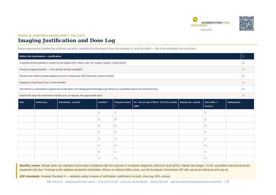 Imaging Justification and Dose Log