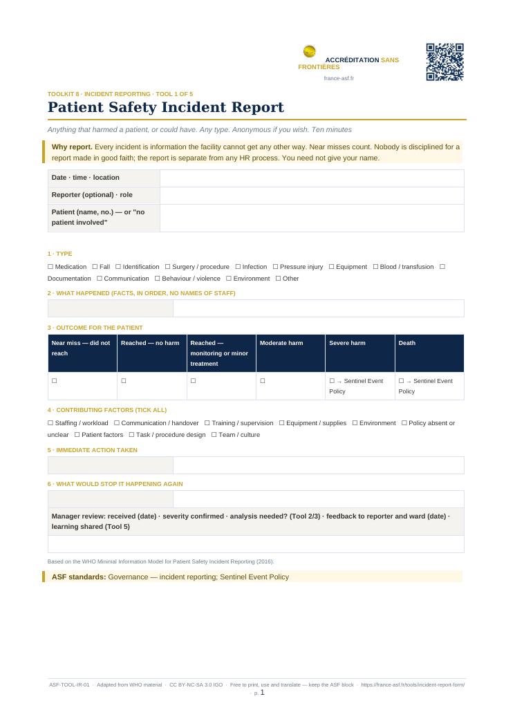Patient Safety Incident Report