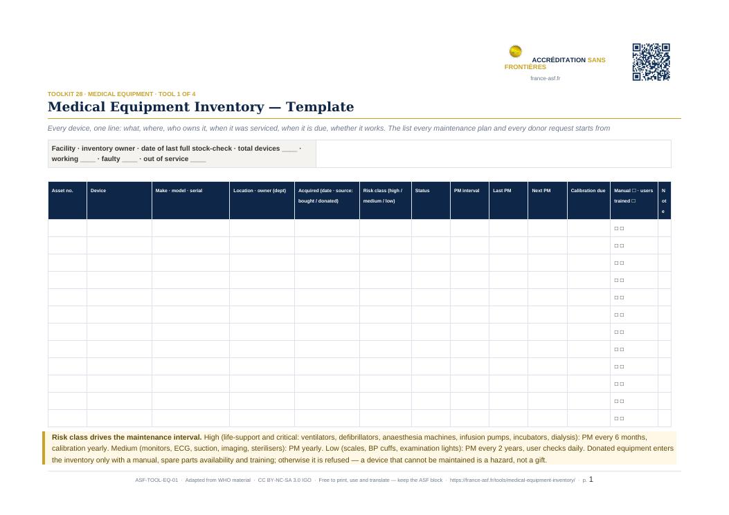 Medical Equipment Inventory — Template