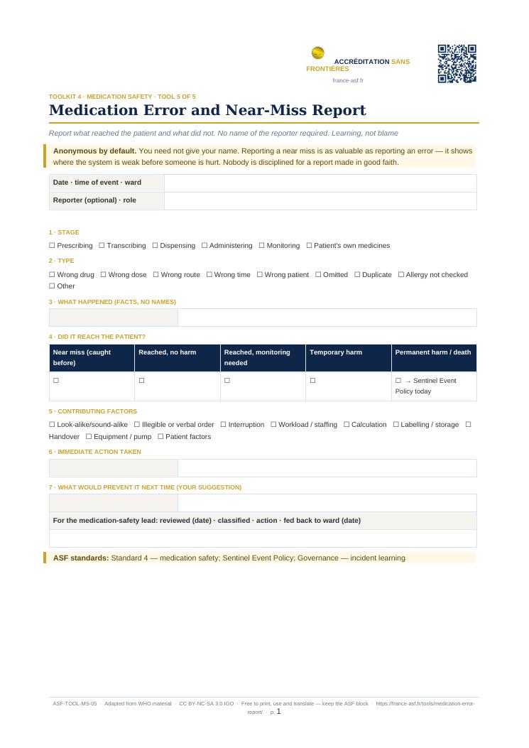 Medication Error and Near-Miss Report