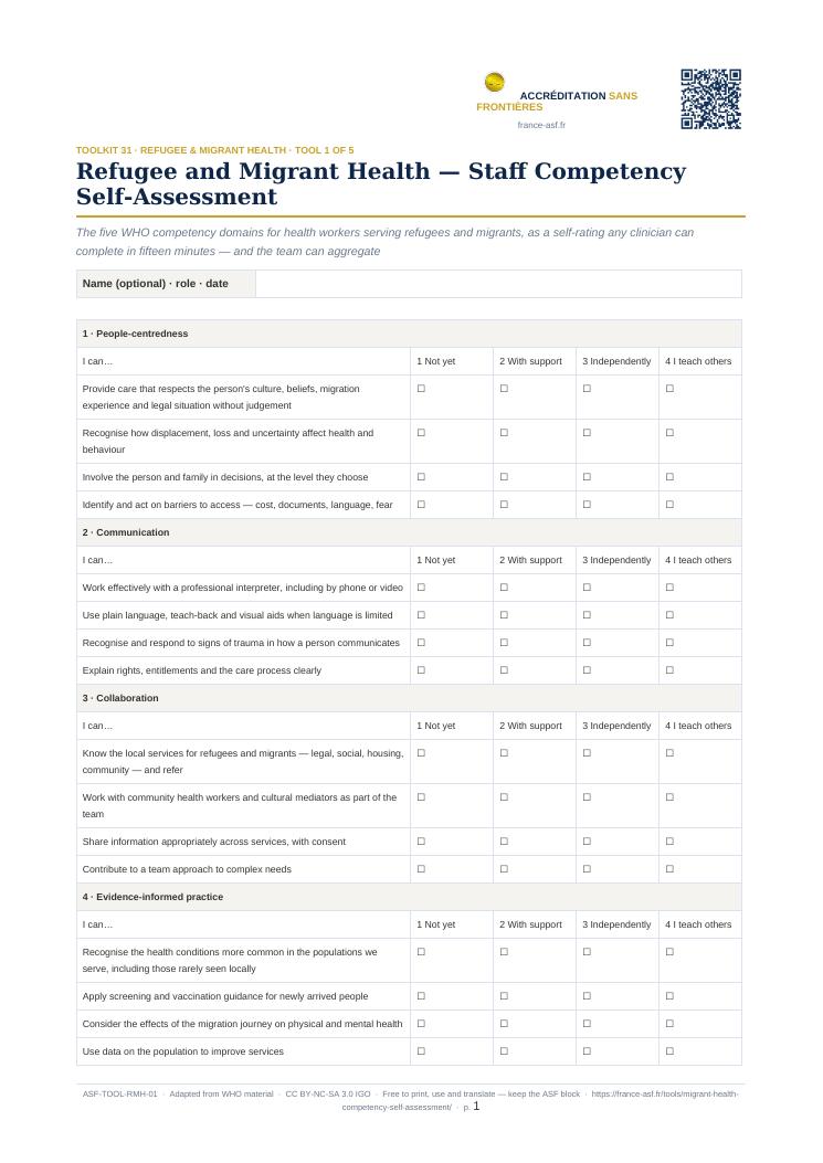 Refugee and Migrant Health — Staff Competency Self-Assessment