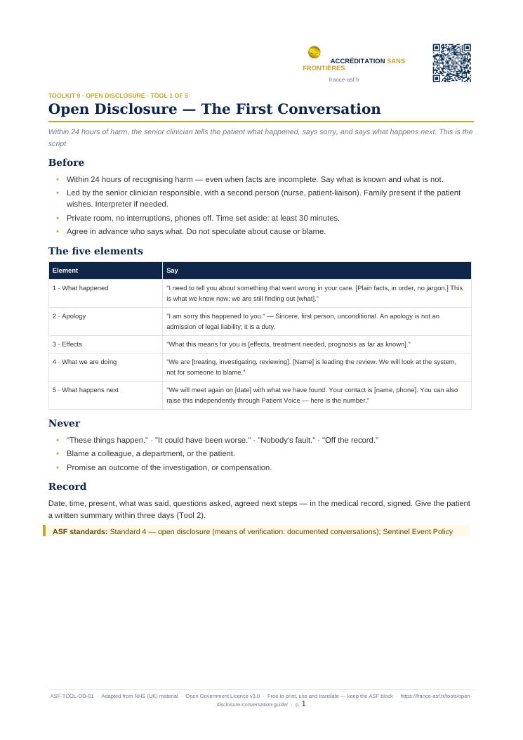Open Disclosure — The First Conversation