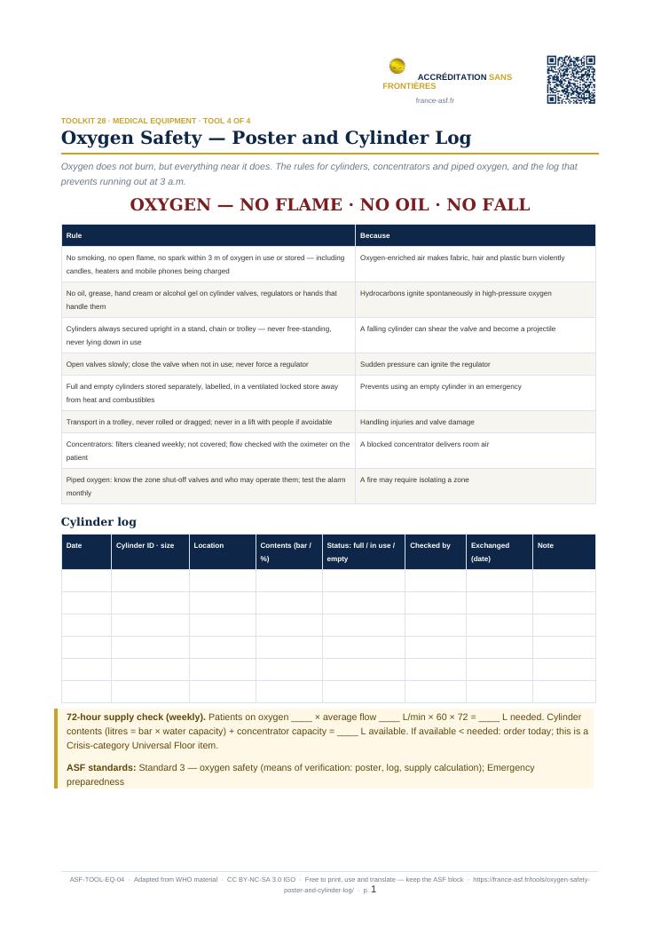 Oxygen Safety — Poster and Cylinder Log