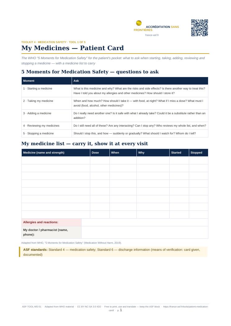 My Medicines — Patient Card