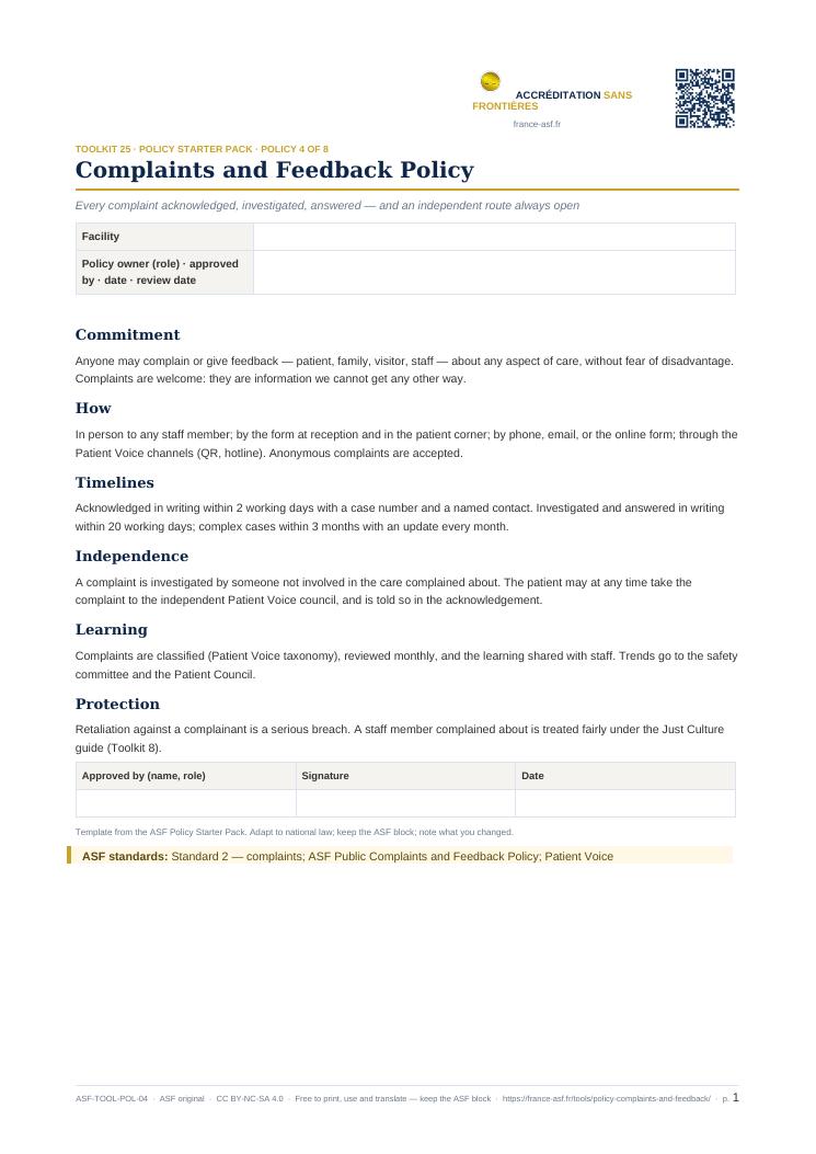 Complaints and Feedback Policy