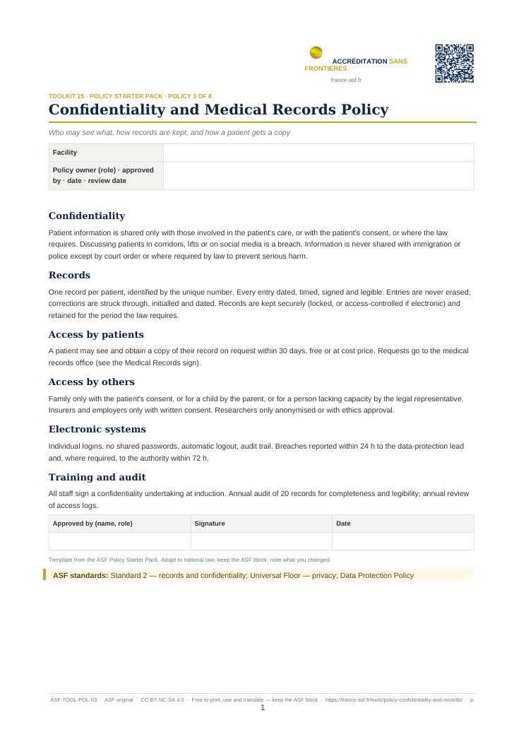 Confidentiality and Medical Records Policy