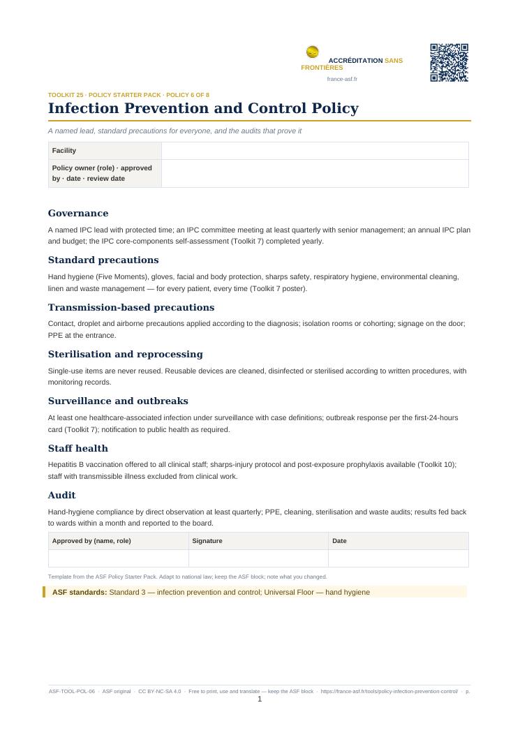 Infection Prevention and Control Policy