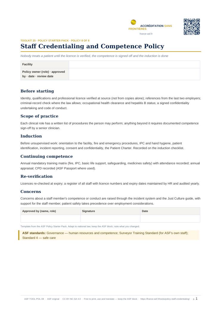 Staff Credentialing and Competence Policy
