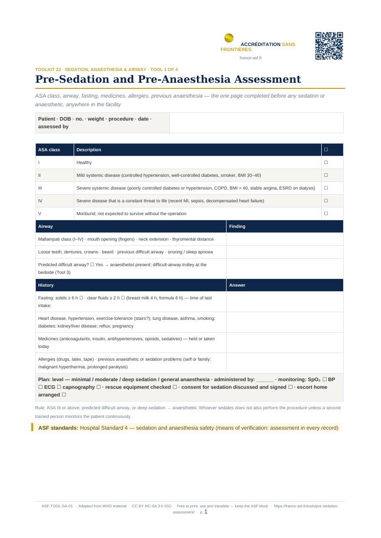 Pre-Sedation and Pre-Anaesthesia Assessment