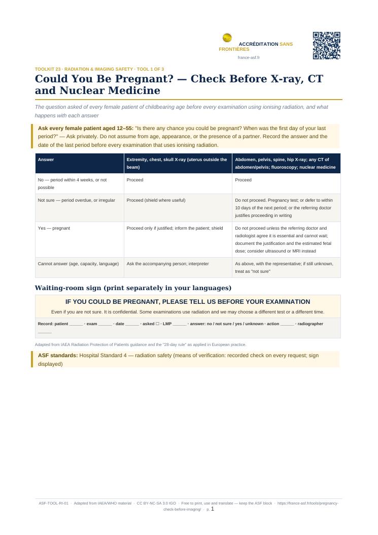 Could You Be Pregnant? — Check Before X-ray, CT and Nuclear Medicine