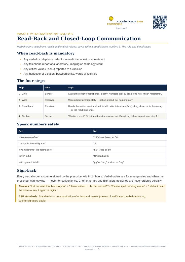 Read-Back and Closed-Loop Communication