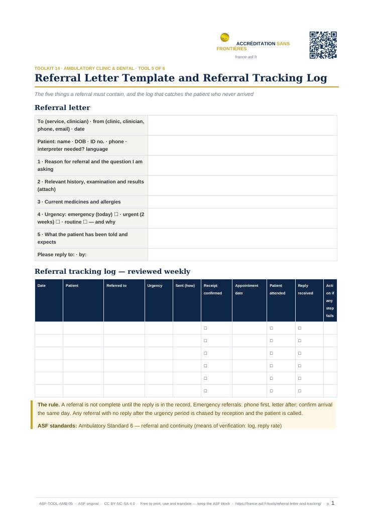 Referral Letter Template and Referral Tracking Log