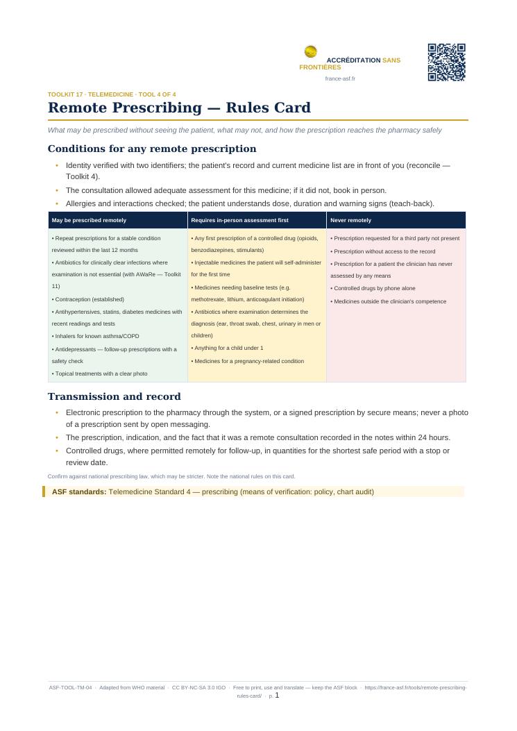 Remote Prescribing — Rules Card