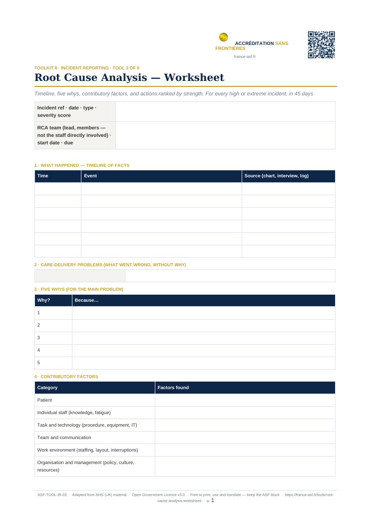 Root Cause Analysis — Worksheet