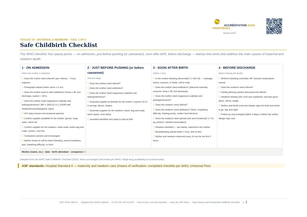 Safe Childbirth Checklist