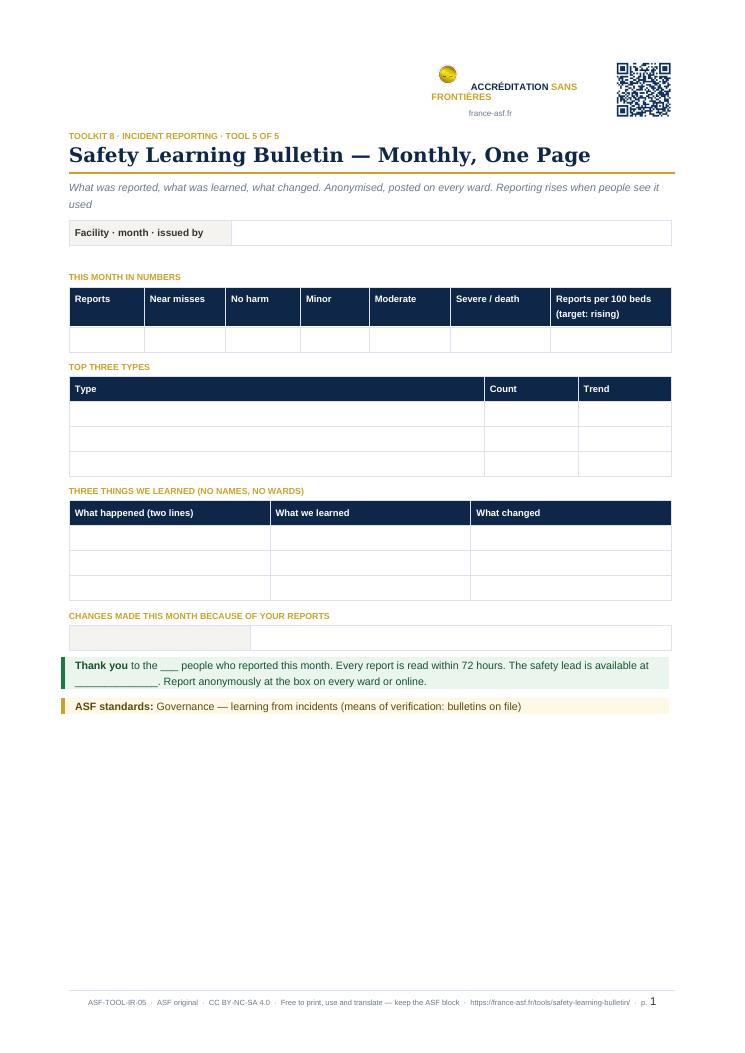 Safety Learning Bulletin — Monthly, One Page