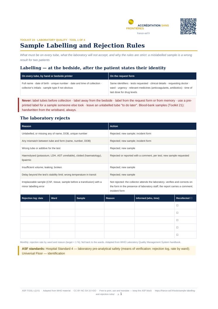 Sample Labelling and Rejection Rules