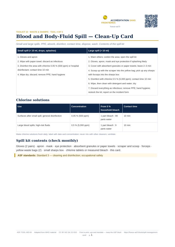 Blood and Body-Fluid Spill — Clean-Up Card