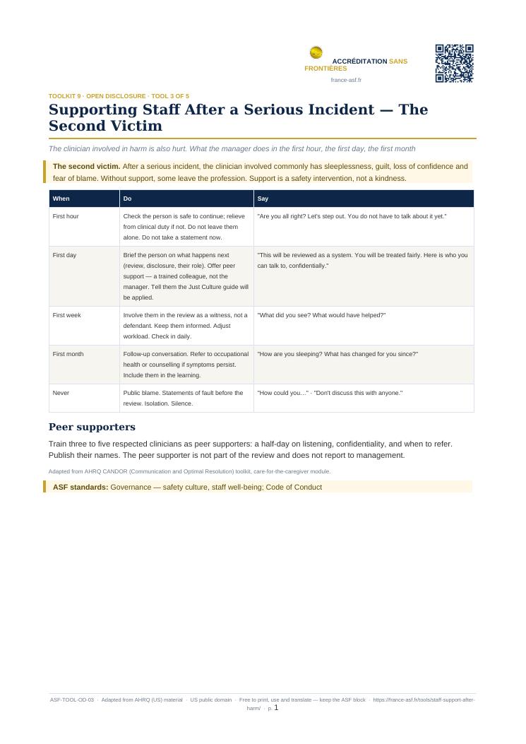 Supporting Staff After a Serious Incident — The Second Victim