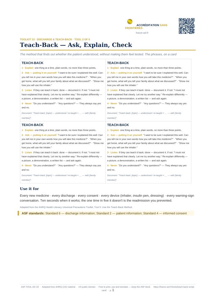 Teach-Back — Ask, Explain, Check