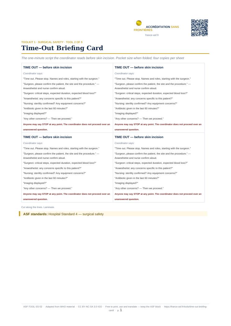 Time-Out Briefing Card