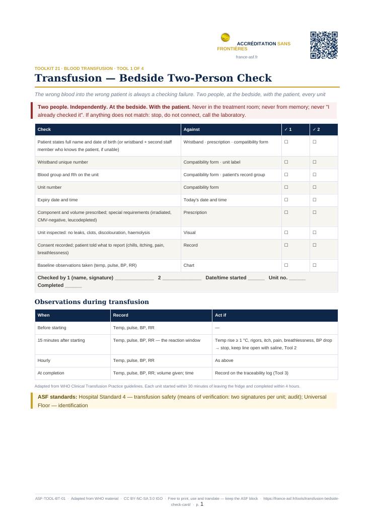 Transfusion — Bedside Two-Person Check