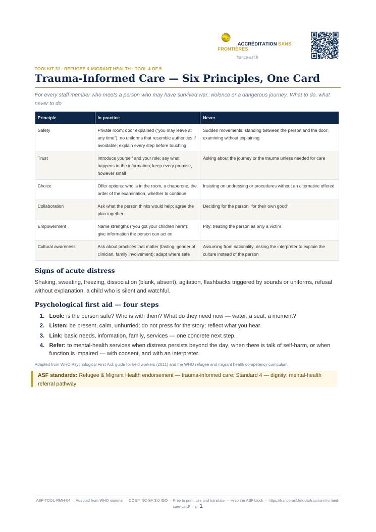 Trauma-Informed Care — Six Principles, One Card