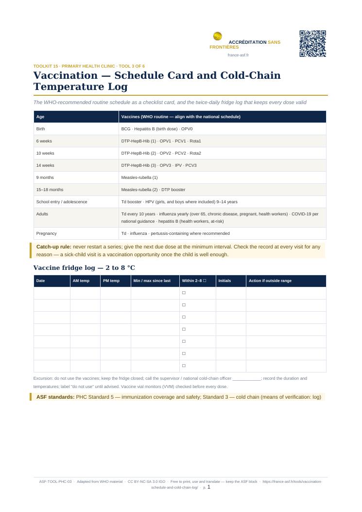 Vaccination — Schedule Card and Cold-Chain Temperature Log