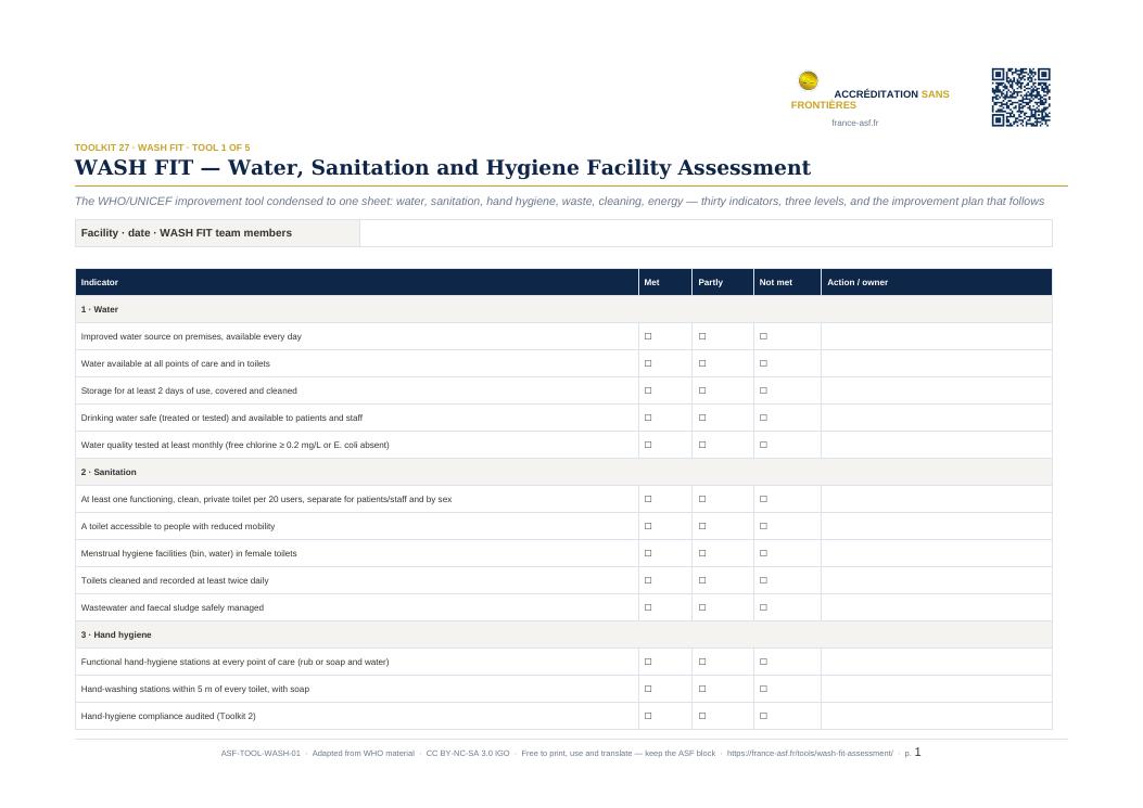 WASH FIT — Water, Sanitation and Hygiene Facility Assessment