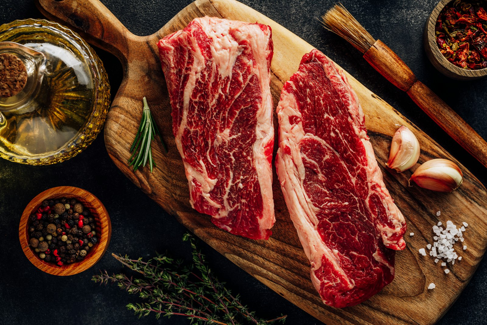 Raw food on a cutting board